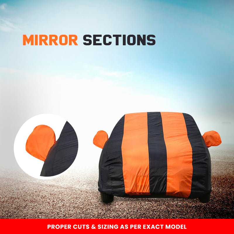 Autofact Scorpio Car Cover - EasyShield - Car Body Cover for Mahindra Scorpio - With Mirror Pockets, Triple Stitched, Bottom Fully Elastic, Adjustable Belt and Buckle (Orange Blue Stripes)