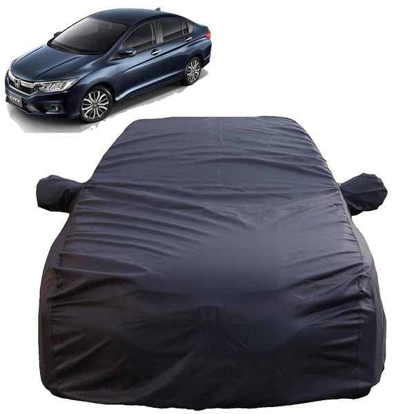 Autofact City Idtech Car Cover - TearTough - Dog Proof / Waterproof Car Body Cover for Honda City Idtech - With Mirror Pockets, Triple Stitched, Bottom Fully Elastic, Adjustable Belt and Buckle (Grey 4x4)