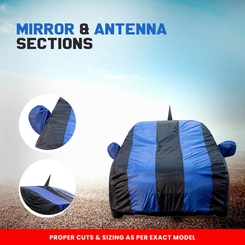 Autofact Swift Car Cover - EasyShield - Car Body Cover for Maruti Swift - With Mirror Pockets, Triple Stitched, Bottom Fully Elastic, Adjustable Belt and Buckle (Royal Blue Stripes)