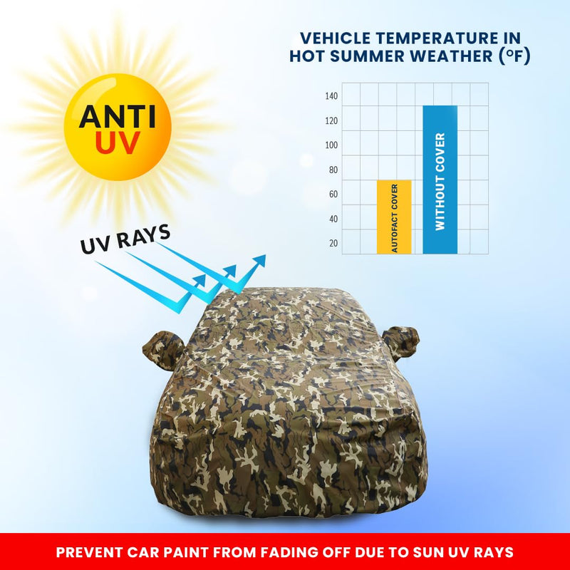 Autofact Wagon r / Wagonr Car Cover - FlexGuard - Waterproof Car Body Cover for Maruti Wagon r / Wagonr - With Mirror Pockets, Triple Stitched, Bottom Fully Elastic, Adjustable Belt and Buckle (Camouflage)
