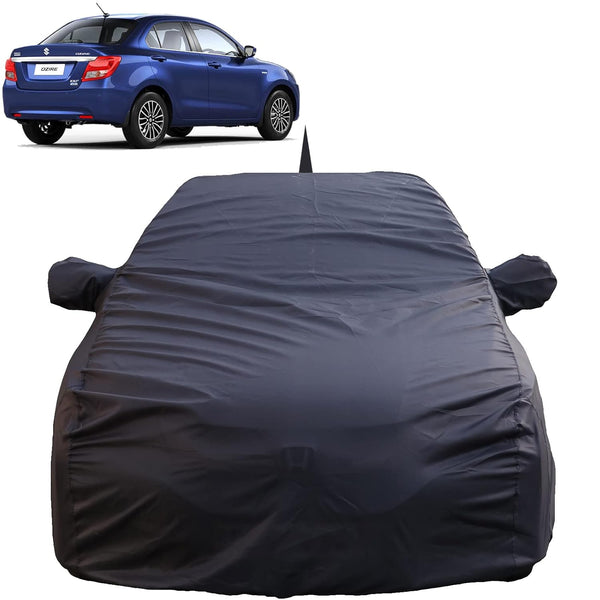 Autofact Swift Dzire New Model Car Cover - TearTough - Dog Proof / Waterproof Car Body Cover for Maruti Swift Dzire New Model - With Mirror & Antenna Pockets, Triple Stitched, Bottom Fully Elastic, Adjustable Belt and Buckle (Grey 4x4)