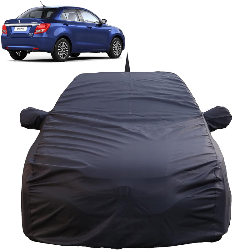 Autofact Swift Dzire New Model Car Cover - TearTough - Dog Proof / Waterproof Car Body Cover for Maruti Swift Dzire New Model - With Mirror & Antenna Pockets, Triple Stitched, Bottom Fully Elastic, Adjustable Belt and Buckle (Grey 4x4)
