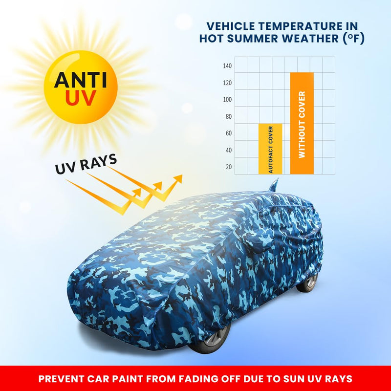 Autofact Swift Car Cover - TearTough - Dog Proof / Waterproof Car Body Cover for Maruti Swift - With Mirror & Antenna Pockets, Triple Stitched, Bottom Fully Elastic, Adjustable Belt and Buckle (Airforce Blue 4x4)