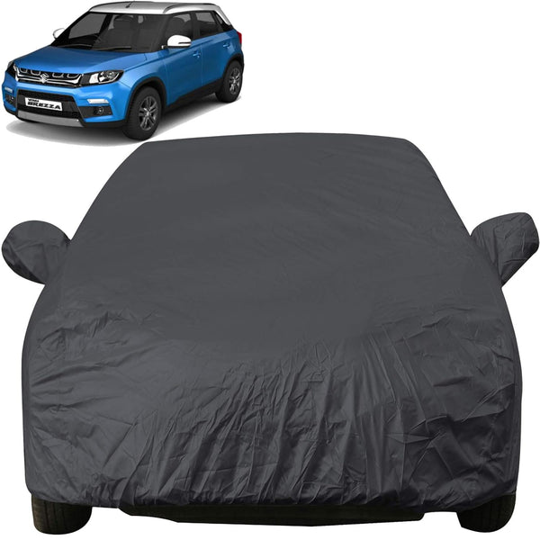Autofact Brezza Car Cover - EasyShield - Car Body Cover for Maruti Brezza - With Mirror Pockets, Triple Stitched, Bottom Fully Elastic, Adjustable Belt and Buckle (Grey 190T)