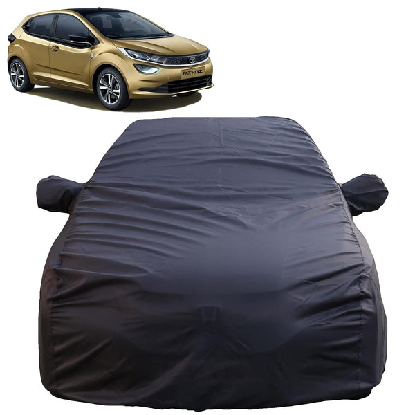 Autofact Altroz Car Cover - TearTough - Dog Proof / Waterproof Car Body Cover for Tata Altroz - With Mirror Pockets, Triple Stitched, Bottom Fully Elastic, Adjustable Belt and Buckle (Grey 4x4)