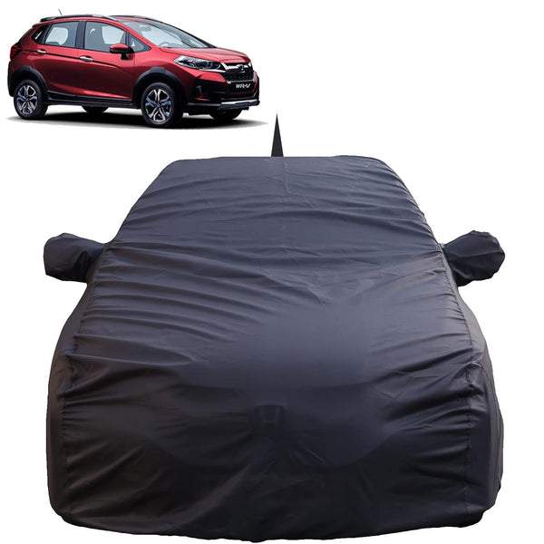 Autofact WRV Car Cover - TearTough - Dog Proof / Waterproof Car Body Cover for Honda WRV - With Mirror & Antenna Pockets, Triple Stitched, Bottom Fully Elastic, Adjustable Belt and Buckle (Grey 4x4)