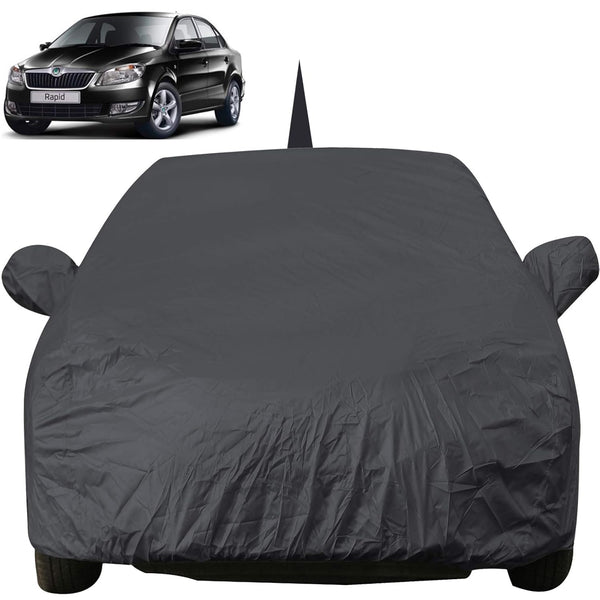 Autofact Rapid Car Cover - EasyShield - Car Body Cover for Skoda Rapid - With Mirror Pockets, Triple Stitched, Bottom Fully Elastic, Adjustable Belt and Buckle (Grey 190T)