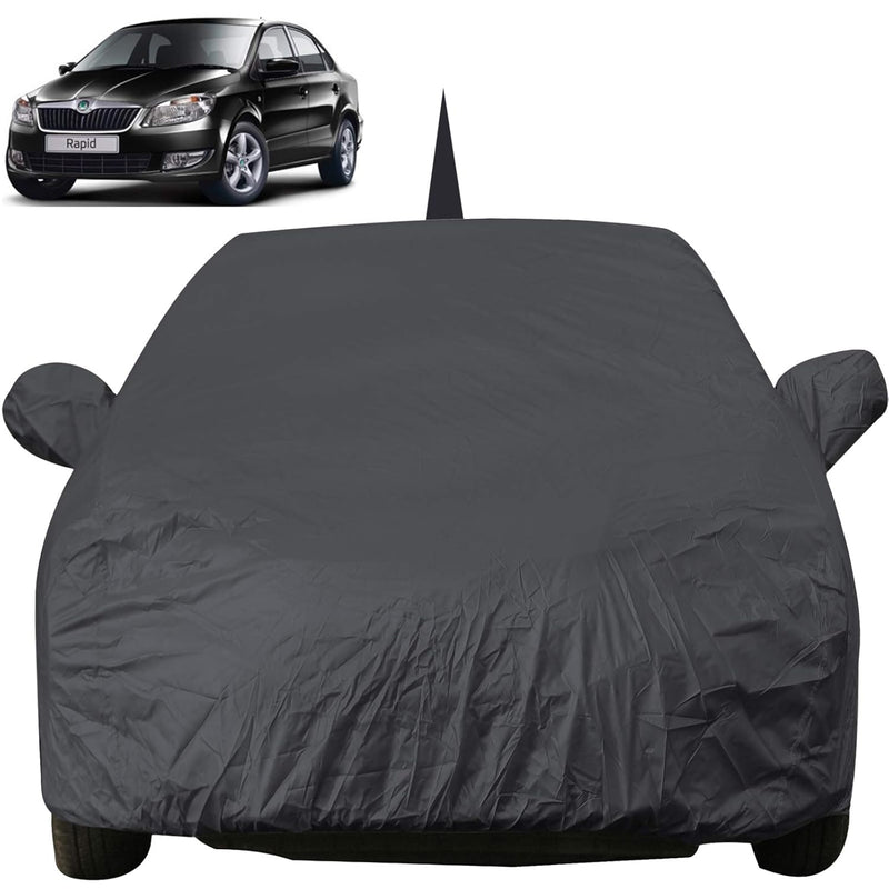 Autofact Rapid Car Cover - EasyShield - Car Body Cover for Skoda Rapid - With Mirror Pockets, Triple Stitched, Bottom Fully Elastic, Adjustable Belt and Buckle (Grey 190T)