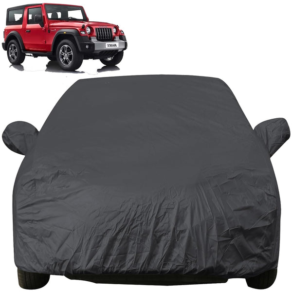 Autofact Thar Car Cover - EasyShield - Car Body Cover for Mahindra Thar - With Mirror Pockets, Triple Stitched, Bottom Fully Elastic, Adjustable Belt and Buckle (Grey 190T)