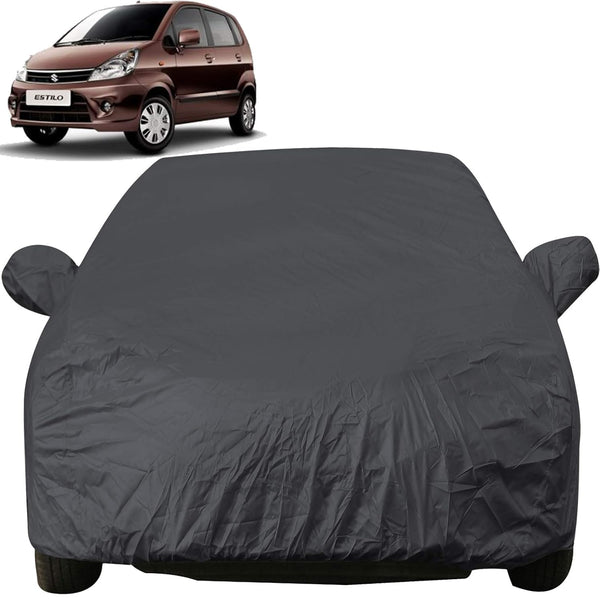 Autofact Zen Estilo Car Cover - EasyShield - Car Body Cover for Maruti Zen Estilo - With Mirror Pockets, Triple Stitched, Bottom Fully Elastic, Adjustable Belt and Buckle (Grey 190T)