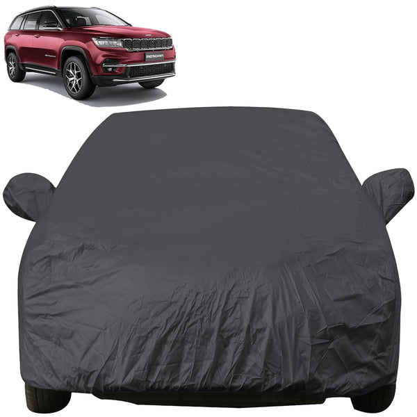 Autofact Meridian Car Cover - EasyShield - Car Body Cover for Jeep Meridian - With Mirror Pockets, Triple Stitched, Bottom Fully Elastic, Adjustable Belt and Buckle (Grey 190T)