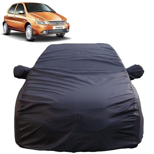Autofact Indica Car Cover - TearTough - Dog Proof / Waterproof Car Body Cover for Tata Indica - With Mirror Pockets, Triple Stitched, Bottom Fully Elastic, Adjustable Belt and Buckle (Grey 4x4)