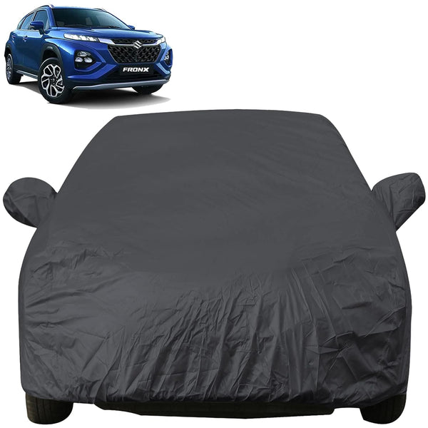 Autofact Fronx Car Cover - EasyShield - Car Body Cover for Maruti Fronx - With Mirror Pockets, Triple Stitched, Bottom Fully Elastic, Adjustable Belt and Buckle (Grey 190T)