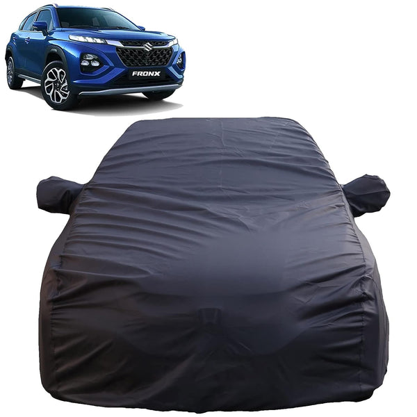 Autofact Fronx Car Cover - TearTough - Dog Proof / Waterproof Car Body Cover for Maruti Fronx - With Mirror Pockets, Triple Stitched, Bottom Fully Elastic, Adjustable Belt and Buckle (Grey 4x4)