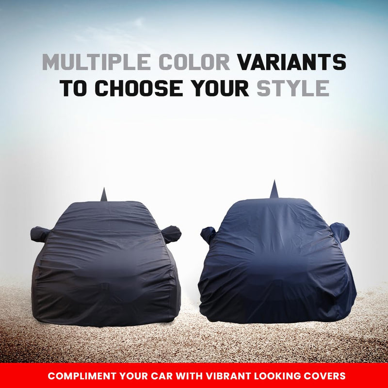 Autofact Swift Car Cover - TearTough - Dog Proof / Waterproof Car Body Cover for Maruti Swift - With Mirror & Antenna Pockets, Triple Stitched, Bottom Fully Elastic, Adjustable Belt and Buckle (Grey 4x4)