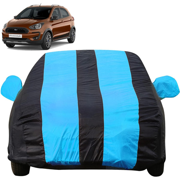 Autofact Freestyle Car Cover - EasyShield - Car Body Cover for Ford Freestyle - With Mirror Pockets, Triple Stitched, Bottom Fully Elastic, Adjustable Belt and Buckle (Teak Blue Stripes)