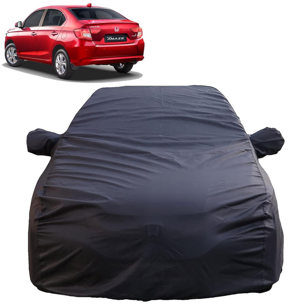 Autofact Amaze New Model Car Cover - TearTough - Dog Proof / Waterproof Car Body Cover for Honda Amaze New Model - With Mirror Pockets, Triple Stitched, Bottom Fully Elastic, Adjustable Belt and Buckle (Grey 4x4)