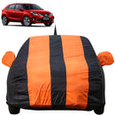 Autofact Glanza Car Cover - EasyShield - Car Body Cover for Toyota Glanza - With Mirror Pockets, Triple Stitched, Bottom Fully Elastic, Adjustable Belt and Buckle (Orange Blue Stripes)