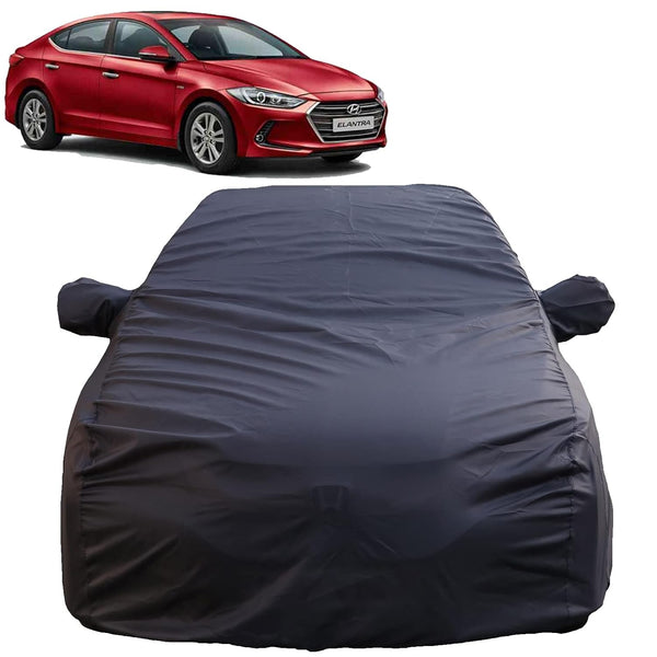 Autofact Elantra Car Cover - TearTough - Dog Proof / Waterproof Car Body Cover for Hyundai Elantra - With Mirror Pockets, Triple Stitched, Bottom Fully Elastic, Adjustable Belt and Buckle (Grey 4x4)