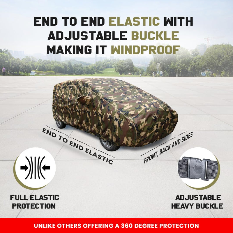 Autofact A4 Car Cover - TearTough - Dog Proof / Waterproof Car Body Cover for Audi A4 - With Mirror Pockets, Triple Stitched, Bottom Fully Elastic, Adjustable Belt and Buckle (Jungle Print 4x4)