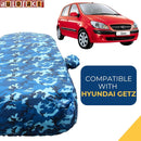 Autofact Getz Car Cover - TearTough - Dog Proof / Waterproof Car Body Cover for Hyundai Getz - With Mirror Pockets, Triple Stitched, Bottom Fully Elastic, Adjustable Belt and Buckle (Airforce Blue 4x4)