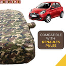 Autofact Pulse Car Cover - TearTough - Dog Proof / Waterproof Car Body Cover for Renaults Pulse - With Mirror Pockets, Triple Stitched, Bottom Fully Elastic, Adjustable Belt and Buckle (Jungle Print 4x4)