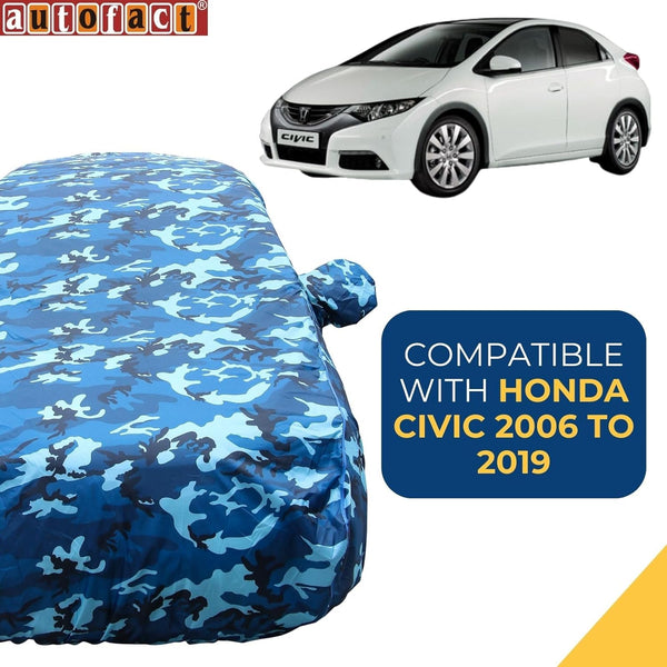 Autofact Civic Old Model Car Cover - TearTough - Dog Proof / Waterproof Car Body Cover for Honda Civic Old Model - With Mirror Pockets, Triple Stitched, Bottom Fully Elastic, Adjustable Belt and Buckle (Airforce Blue 4x4)