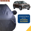 Autofact Alcazar Car Cover - CoreProtect - Water Resistant Car Body Cover for Hyundai Alcazar - With Mirror Pockets, Triple Stitched, Bottom Fully Elastic, Adjustable Belt and Buckle (Grey 210D)