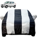 Autofact Alto Old Model Car Cover - EasyShield - Car Body Cover for Maruti Alto Old Model - With Mirror Pockets, Triple Stitched, Bottom Fully Elastic, Adjustable Belt and Buckle (White Blue Stripes)