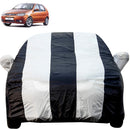 Autofact Palio Car Cover - EasyShield - Car Body Cover for Fiat Palio - With Mirror Pockets, Triple Stitched, Bottom Fully Elastic, Adjustable Belt and Buckle (White Blue Stripes)