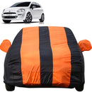 Autofact Punto Car Cover - EasyShield - Car Body Cover for Fiat Punto - With Mirror Pockets, Triple Stitched, Bottom Fully Elastic, Adjustable Belt and Buckle (Orange Blue Stripes)