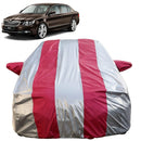 Autofact Superb Car Cover - FlexGuard - Waterproof Car Body Cover for Skoda Superb - With Mirror Pockets, Triple Stitched, Bottom Fully Elastic, Adjustable Belt and Buckle (Silver / Pink Stripes)
