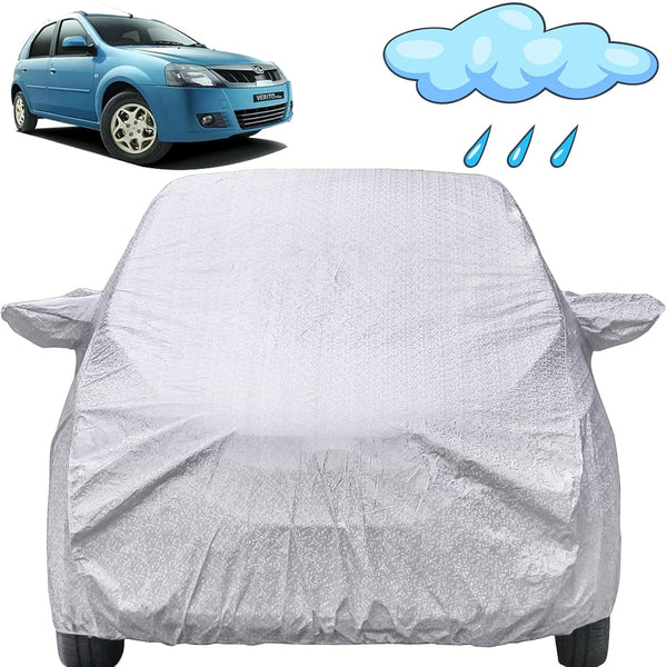 Autofact Verito Car Cover - FlexGuard - Waterproof Car Body Cover for Mahindra Verito - With Mirror Pockets, Triple Stitched, Bottom Fully Elastic, Adjustable Belt and Buckle (Silver)