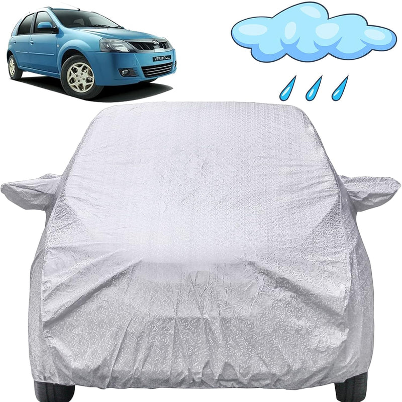 Autofact Verito Car Cover - FlexGuard - Waterproof Car Body Cover for Mahindra Verito - With Mirror Pockets, Triple Stitched, Bottom Fully Elastic, Adjustable Belt and Buckle (Silver)