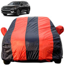 Autofact Santa Fe Car Cover - EasyShield - Car Body Cover for Hyundai Santa Fe - With Mirror Pockets, Triple Stitched, Bottom Fully Elastic, Adjustable Belt and Buckle (Red Blue Stripes)