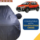 Autofact Etios Cross Car Cover - CoreProtect - Water Resistant Car Body Cover for Toyota Etios Cross - With Mirror Pockets, Triple Stitched, Bottom Fully Elastic, Adjustable Belt and Buckle (Grey 210D)