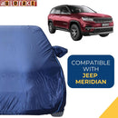 Autofact Meridian Car Cover - CoreProtect - Water Resistant Car Body Cover for Jeep Meridian - With Mirror Pockets, Triple Stitched, Bottom Fully Elastic, Adjustable Belt and Buckle (Navy 210D)