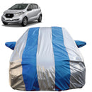 Autofact Redi Go Car Cover - FlexGuard - Waterproof Car Body Cover for Nissan Redi Go - With Mirror Pockets, Triple Stitched, Bottom Fully Elastic, Adjustable Belt and Buckle (Silver / Blue Stripes)