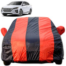 Autofact Ioniq Car Cover - EasyShield - Car Body Cover for Hyundai Ioniq - With Mirror Pockets, Triple Stitched, Bottom Fully Elastic, Adjustable Belt and Buckle (Red Blue Stripes)
