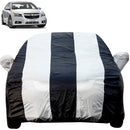 Autofact Cruze Car Cover - EasyShield - Car Body Cover for Chevrolet Cruze - With Mirror Pockets, Triple Stitched, Bottom Fully Elastic, Adjustable Belt and Buckle (White Blue Stripes)