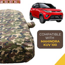 Autofact KUV100 Car Cover - TearTough - Dog Proof / Waterproof Car Body Cover for Mahindra KUV100 - With Mirror Pockets, Triple Stitched, Bottom Fully Elastic, Adjustable Belt and Buckle (Jungle Print 4x4)