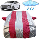 Autofact Ioniq Car Cover - FlexGuard - Waterproof Car Body Cover for Hyundai Ioniq - With Mirror Pockets, Triple Stitched, Bottom Fully Elastic, Adjustable Belt and Buckle (Silver / Pink Stripes)