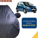 Autofact Ritz Car Cover - CoreProtect - Water Resistant Car Body Cover for Maruti Ritz - With Mirror Pockets, Triple Stitched, Bottom Fully Elastic, Adjustable Belt and Buckle (Grey 210D)