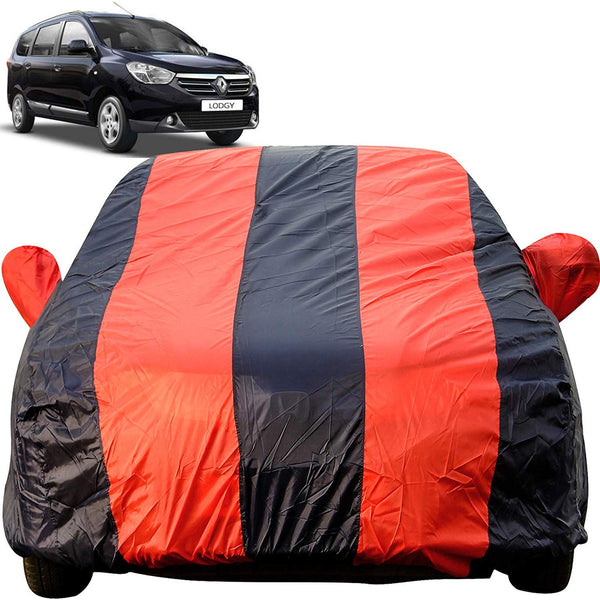 Autofact Lodgy Car Cover - EasyShield - Car Body Cover for Renaults Lodgy - With Mirror Pockets, Triple Stitched, Bottom Fully Elastic, Adjustable Belt and Buckle (Red Blue Stripes)