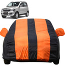 Autofact Quanto Car Cover - EasyShield - Car Body Cover for Mahindra Quanto - With Mirror Pockets, Triple Stitched, Bottom Fully Elastic, Adjustable Belt and Buckle (Orange Blue Stripes)