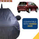 Autofact Jazz Car Cover - CoreProtect - Water Resistant Car Body Cover for Honda Jazz - With Mirror & Antenna Pockets, Triple Stitched, Bottom Fully Elastic, Adjustable Belt and Buckle (Grey 210D)