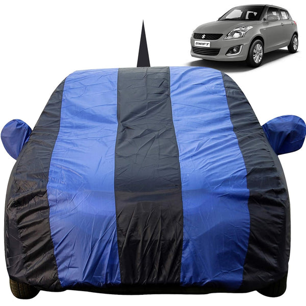 Autofact Swift Old Model Car Cover - EasyShield - Car Body Cover for Maruti Swift Old Model - With Mirror Pockets, Triple Stitched, Bottom Fully Elastic, Adjustable Belt and Buckle (Royal Blue Stripes)