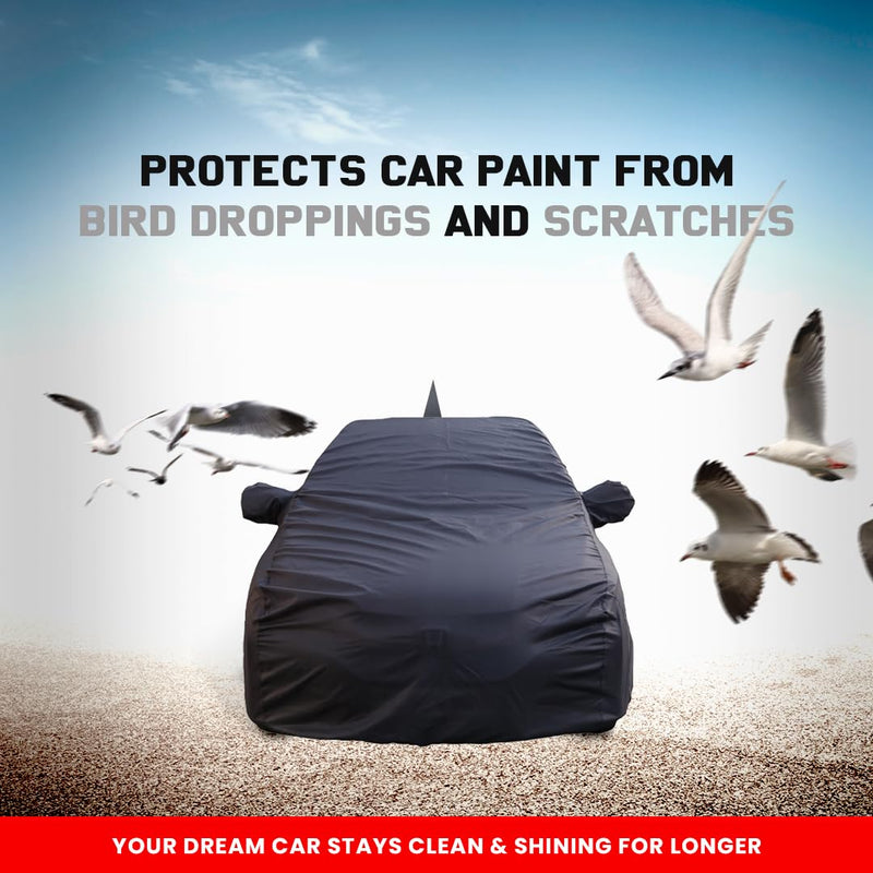 Autofact Swift Car Cover - TearTough - Dog Proof / Waterproof Car Body Cover for Maruti Swift - With Mirror & Antenna Pockets, Triple Stitched, Bottom Fully Elastic, Adjustable Belt and Buckle (Grey 4x4)