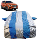 Autofact Astor Car Cover - FlexGuard - Waterproof Car Body Cover for MG Astor - With Mirror Pockets, Triple Stitched, Bottom Fully Elastic, Adjustable Belt and Buckle (Silver / Blue Stripes)