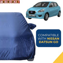 Autofact Datsun Go Car Cover - CoreProtect - Water Resistant Car Body Cover for Nissan Datsun Go - With Mirror Pockets, Triple Stitched, Bottom Fully Elastic, Adjustable Belt and Buckle (Navy 210D)